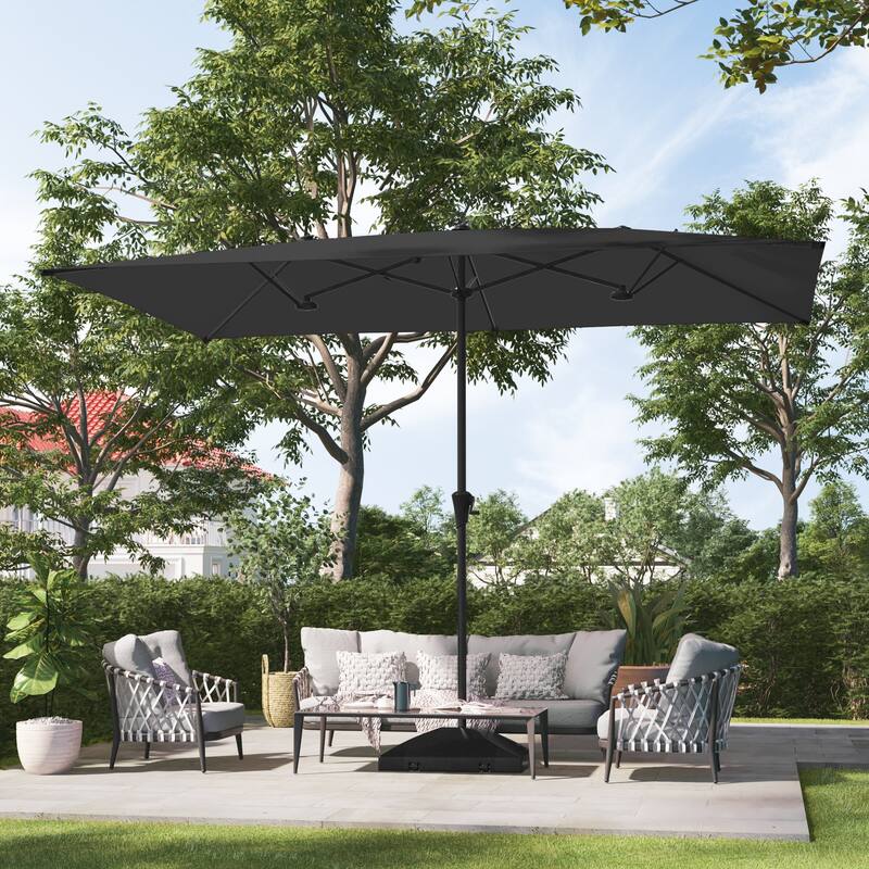 LIVOOSUN 11x7/10x6.5Ft Large Double-Sided Rectangular Outdoor Patio Market Umbrella with Crank, Gray