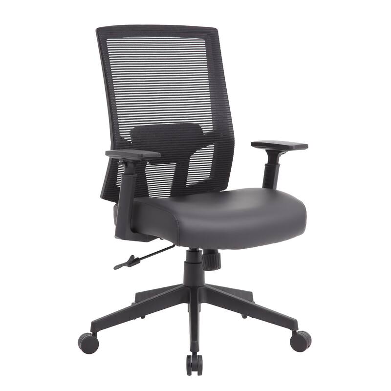 Swivel Task Chair, Black Mesh, Gray Antimicrobial Vinyl, Foam