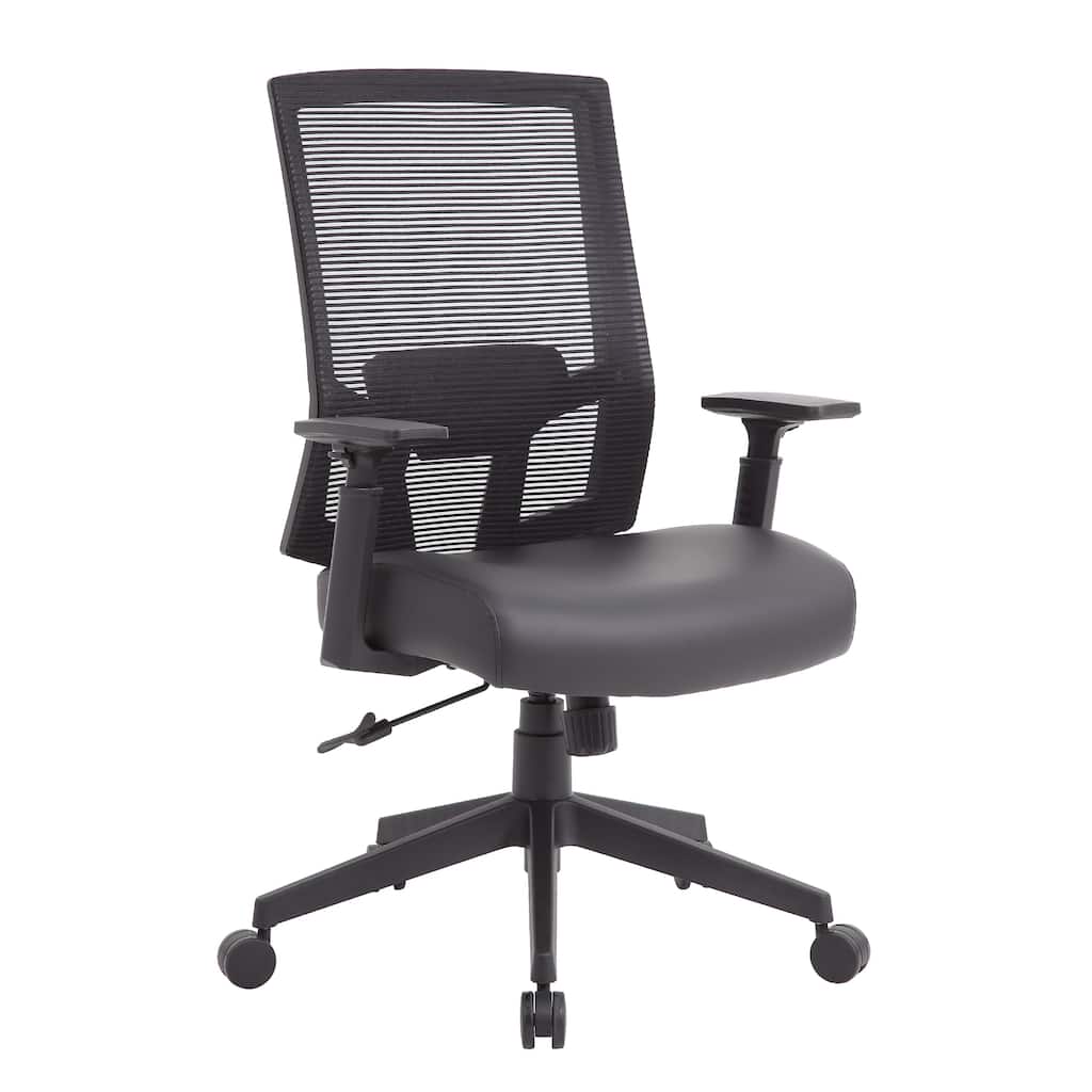 Swivel Task Chair, Black Mesh, Gray Antimicrobial Vinyl, Foam