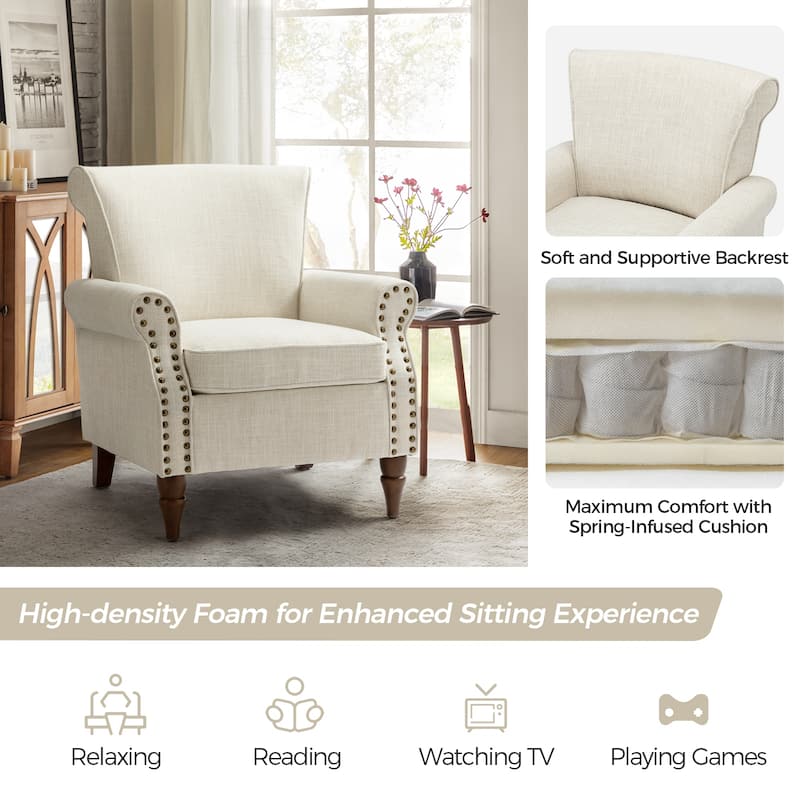Nyctelius Upholstered Comfy Accent chair with Turned Wooden Legs and Nailhead Trim Set of 2 by HULALA HOME