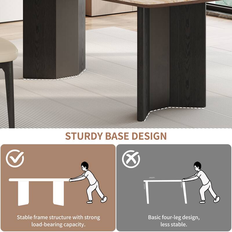 Modern 63" Retangular Wrining Desk, Faux Marble Table Top Desk With Double Legs