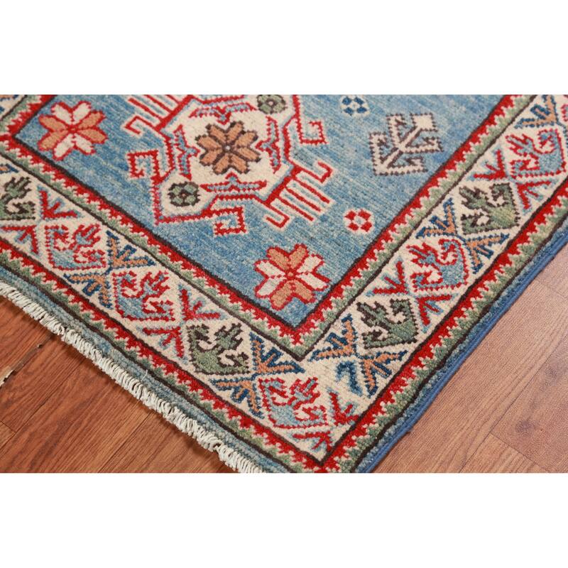 Light Blue Kazak Oriental Accent Foyer Rug Handmade Wool Carpet - 2'0"x 3'0"