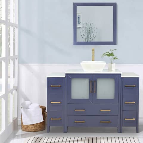 Vanity Art 60 in. W Single Sink Bathroom Vanity Set with Quartz Top and Free Mirror