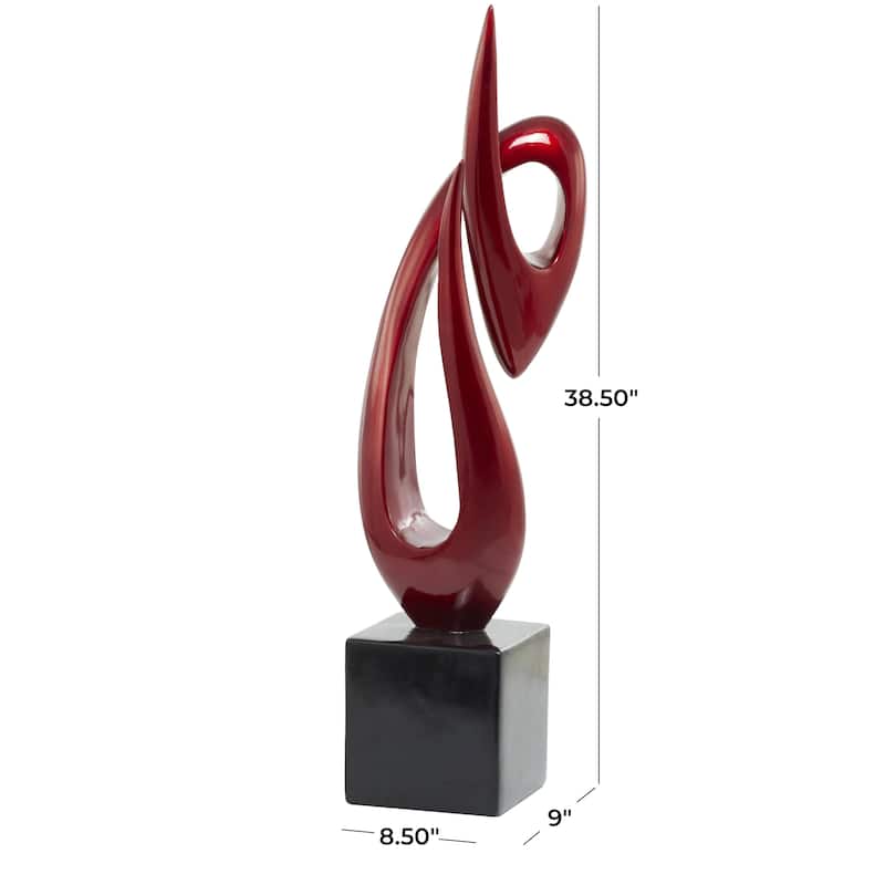 Polystone Abstract Swirl Decorative Sculpture with Black Base - Red, White - Roche River Decor
