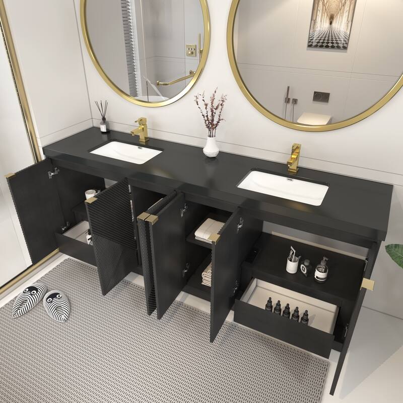 Milano 84" Freestanding Bathroom Vanity with Double Black Acrylic Sink