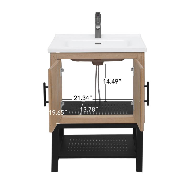 Roomfitters 24" Bathroom Vanity with Sink, Freestanding Storage Cabinet with 2 Doors and Open Shelf