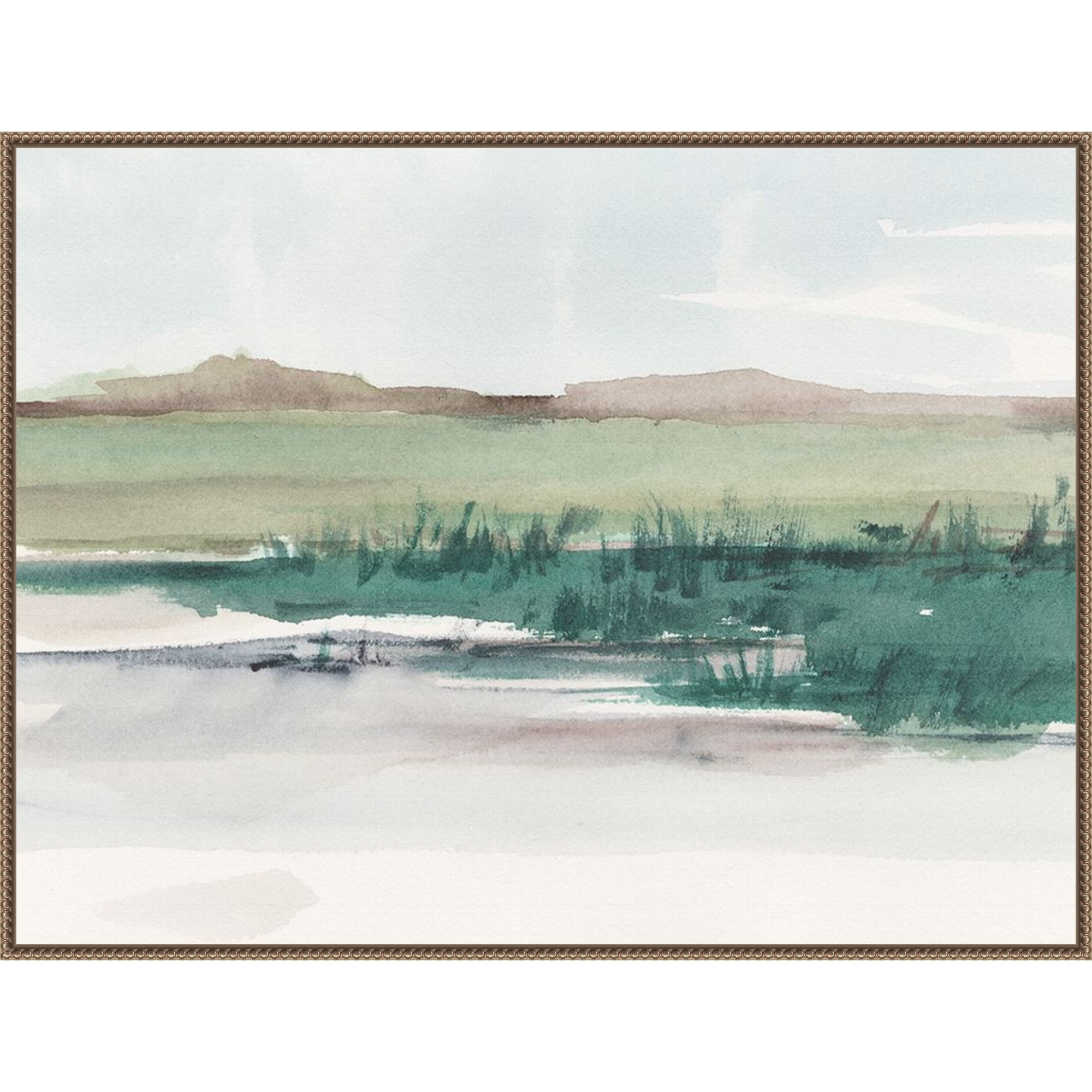 Emerald Grassland II by Ethan Harper Framed Canvas Wall Art - Sylvie Beaded Bronze