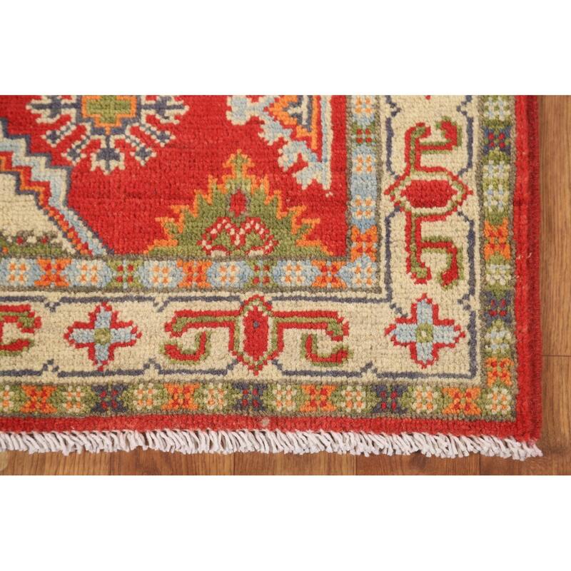 Geometric Kazak Accent Rug Hand-Knotted Wool Carpet - 2'7" x 3'11"