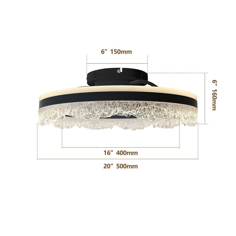 20" Smart Silent Ceiling Fan with Light - Crystal Flush Mount LED Fan Lamp with Hidden Blades and Natural Airflow System - Black