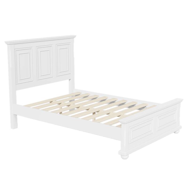 Traditional Pinewood Platform Bed with Slats Support
