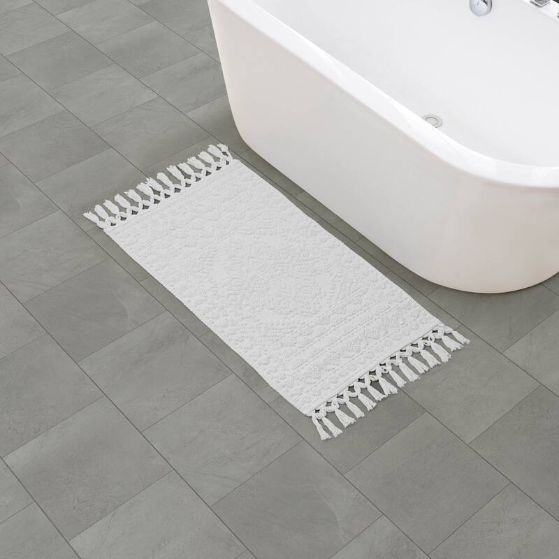 French Connection Nellore Fringe Cotton Bath Rug - 20x34 - White