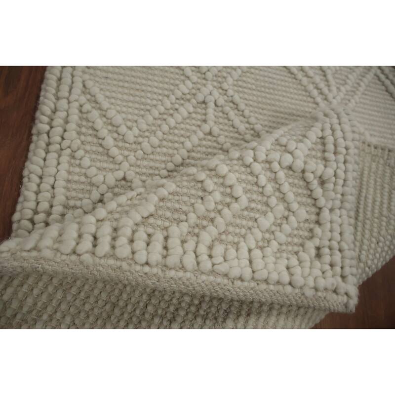 Hand Knotted Oriental 100% Wool Carpet Modern Geometric Beige & Ivories Modern Gotti Design Area Rug - 3' 6'' X 2' 1''