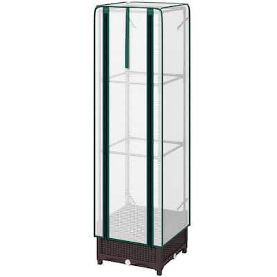 Brown and White Mini Greenhouse with PE Cover and Self-Watering System and Roll-Up Zipper