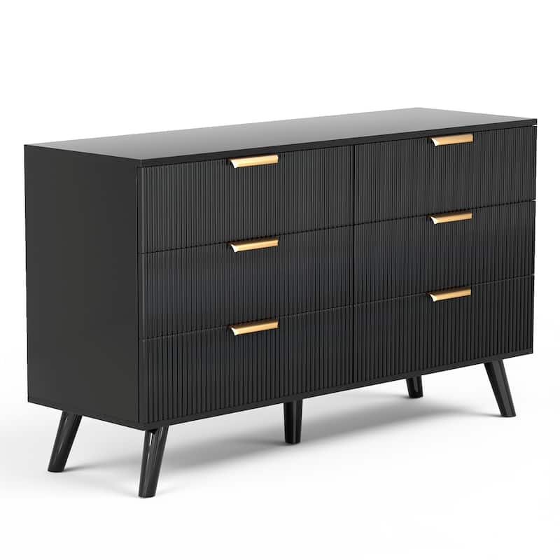 Meyreso Modern Boho Wave Wood Dresser, Wide Storage Cabinet