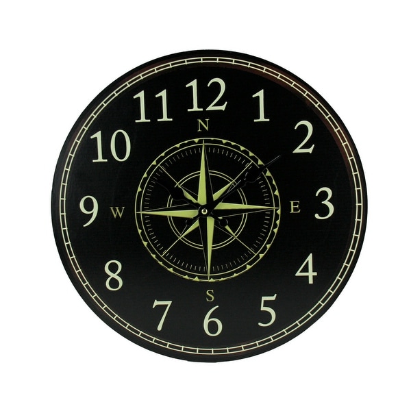 Black and White Compass Rose Round Wall Clock - 15.75 X 15.75 X 1.25 inches