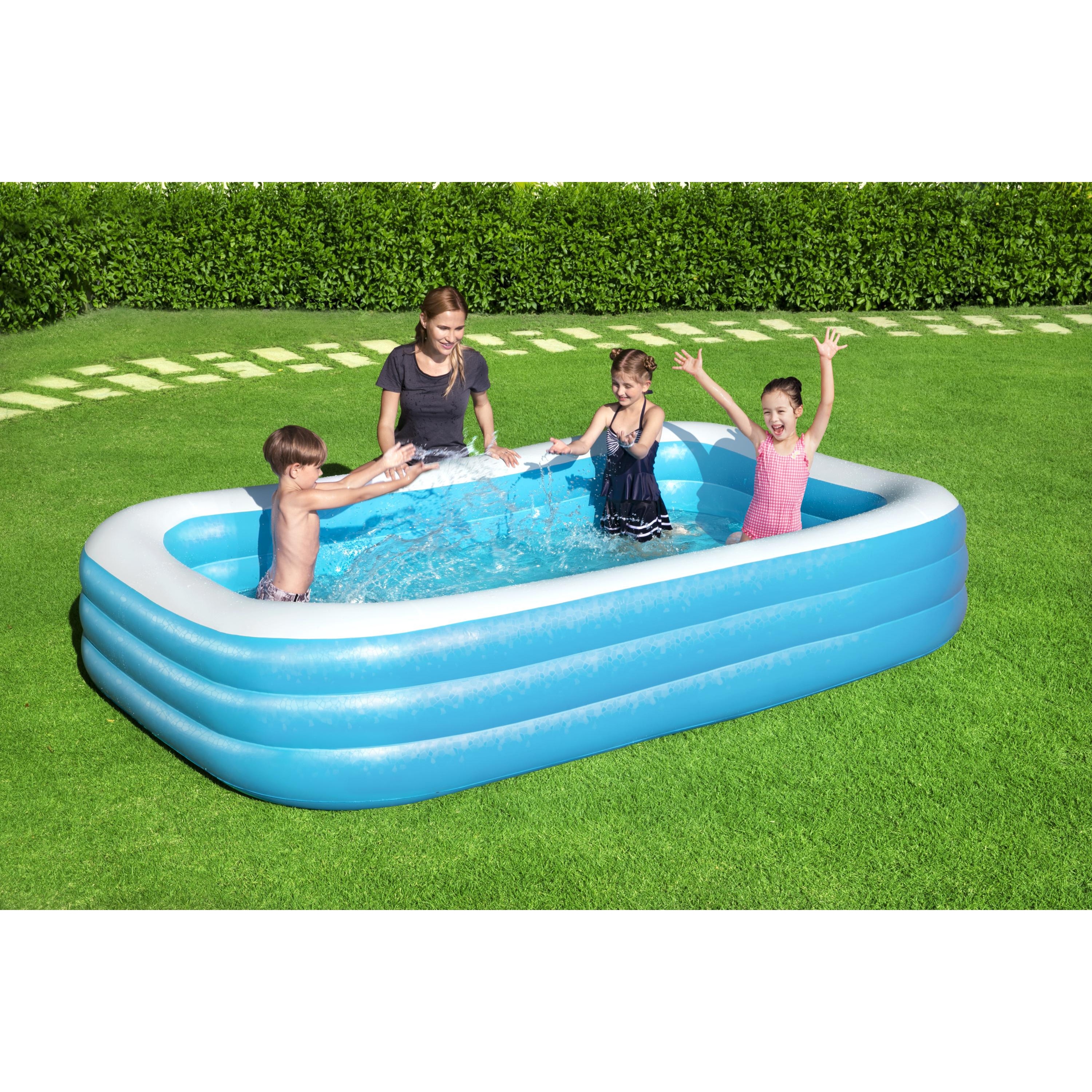 Bestway H2OGO Rectangular 10 foot Inflatable Family Pool, Blue