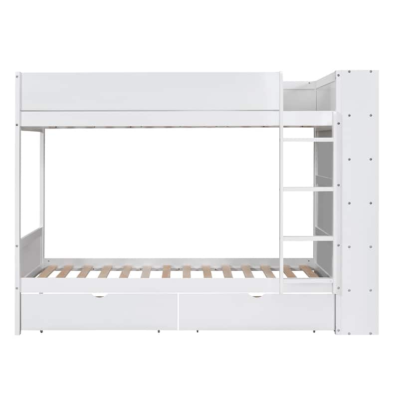 Twin over Twin Wood Bunk Bed with Drawers