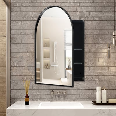 Arched Recessed Medicine Cabinet,Metal Framed Bathroom Wall Cabinet with Mirror and Adjustable Shelves