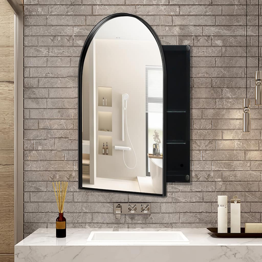 GDF Studio - Rosita 24x36 Inch Arched Recessed Metal Framed Medicine Cabinet with Mirror and Adjustable Shelves
