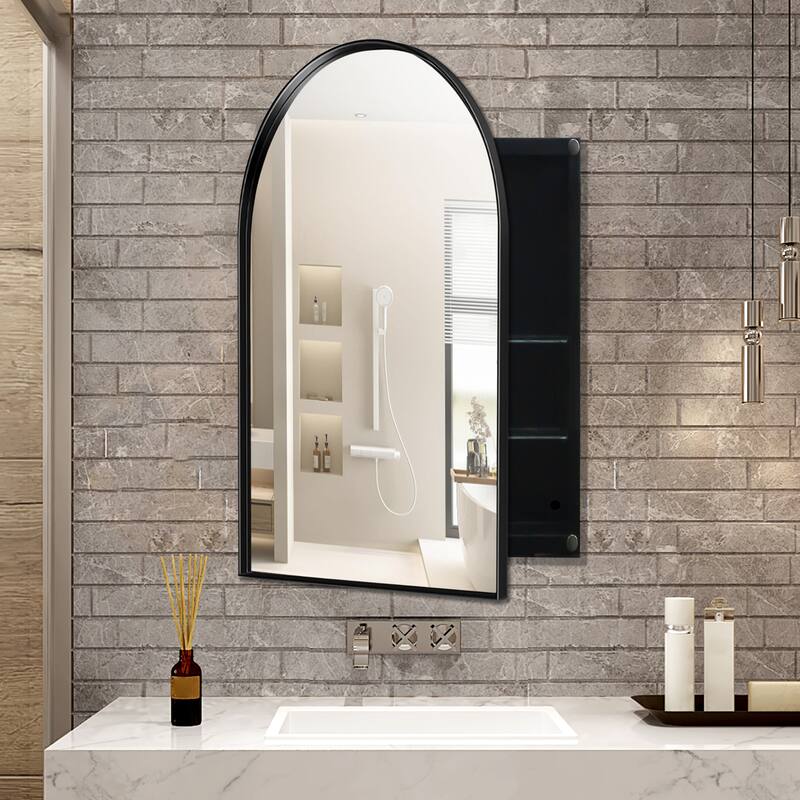 Wall Mount Metal Framed Medicine Cabinet with Storage