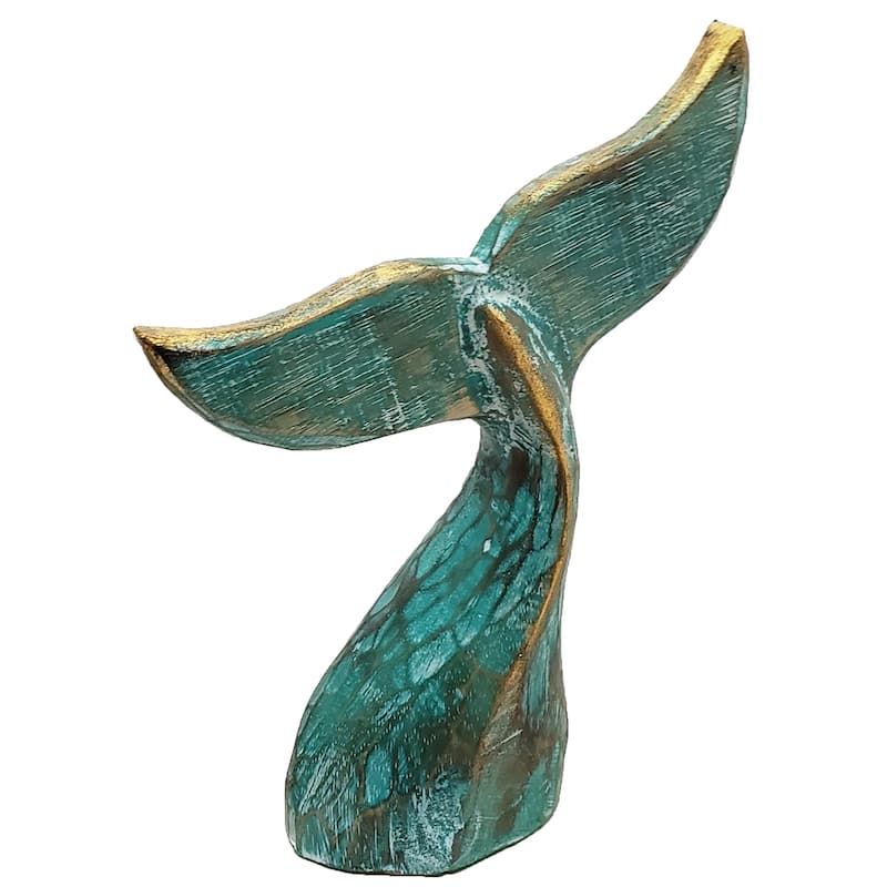 Wooden Whale Tail Statue- Green