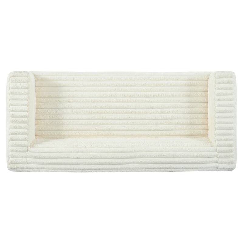 89" Beige Fabric Corduroy 3-Seat Sofa, No Assembly Required