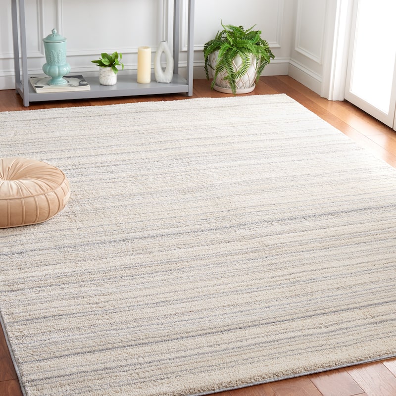 SAFAVIEH Lucia Shag Heidveig Striped Plush Rug - 6'7" x 9' - Light Grey/White - 6'7" x 9'
