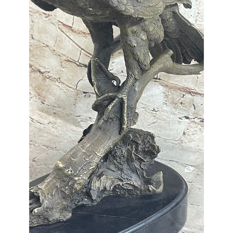 Signed Barye American Eagle On A Tree Branch Bronze Marble Figurine Art Figure