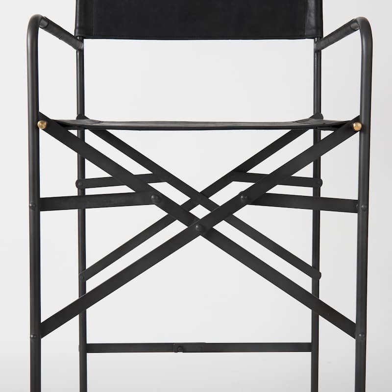 Direttore Black Genuine Leather Seat with Black Metal Frame Counter Stool