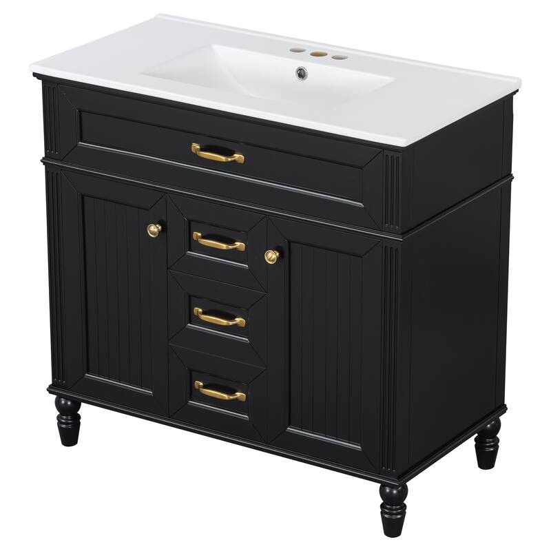 Bathroom Vanity with Sink, Freestanding Bathroom Storage Cabinet, Bathroom Cabinet with Soft Close Doors & 3 Drawers