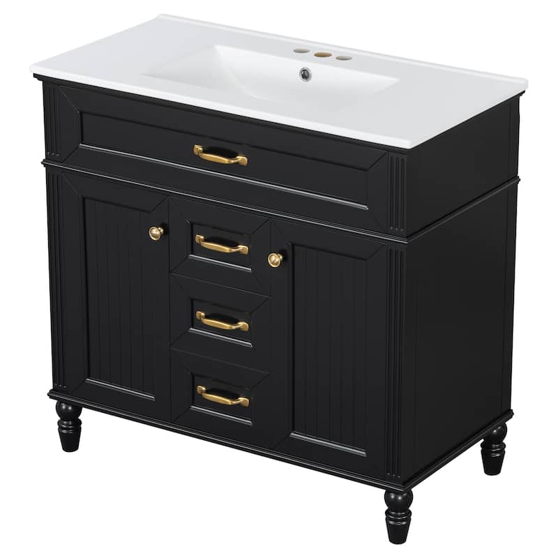 GDF Studio - Sunny Modern Solid Wood + MDF 36-Inch Bathroom Vanity with Ceramic Sink and Flip-Out Drawer