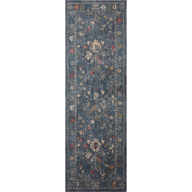 Alexander Home Jewel Boho Distressed Vintage Area Rug - 2'-7" x 8' Runner - Denim / Multi