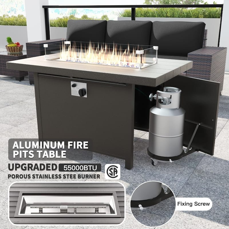 Delnavik 13 Pieces Outdoor Patio Furniture Set with Fire Pit Table w/ Wide Armrests