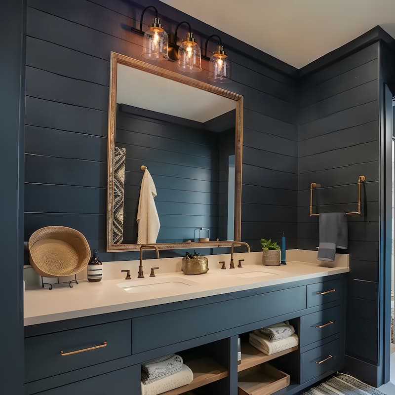 Kesa Modern 2/3-Light Black Gold Bathroom Vanity Lights Seeded Glass Bell Wall Sconces