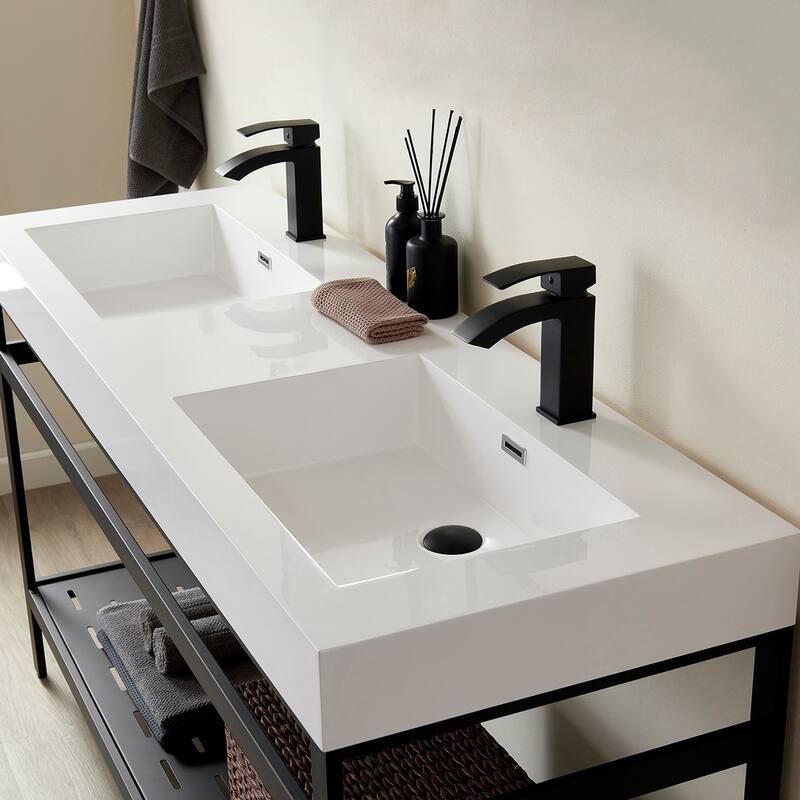 Ablitas 60M" Double Vanity in Metal with Stone Sink Top
