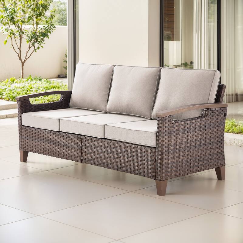 Gymojoy 74'' 3-Seat Outdoor Durable Patio Sofa with Water-Resistant Olefin Fabric Cushions