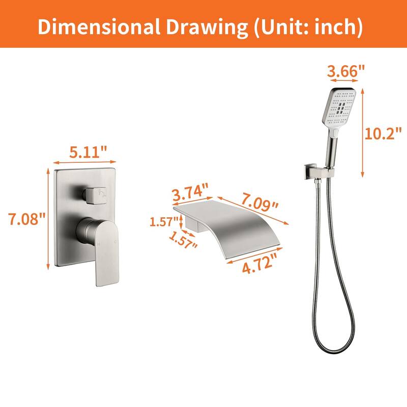 Wall Mounted Tub Faucet With Hand Sprayer Waterfall Bathtub Faucet Modern Single Handle Tub Filler Trim With Handheld Shower