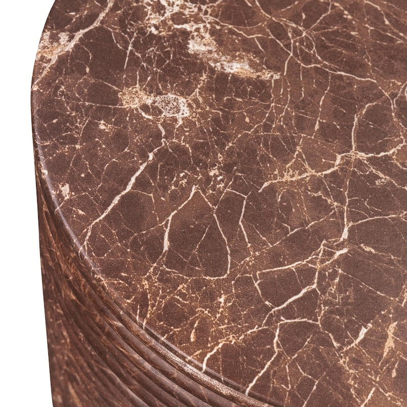 Riba Ribbed Concrete Drum Side Table with Marble Finish