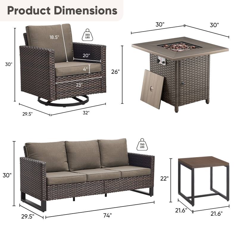 Outdoor Pocassy Sofa Chairs Set with Fire Table