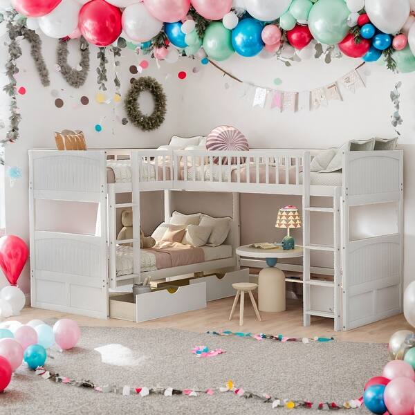 slide 2 of 11, Twin Size Bunk Bed With A Loft Bed Attached,2 Drawers White