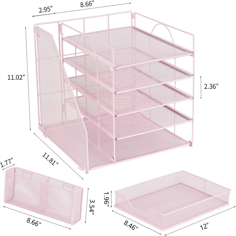 5-Tier Paper Letter Tray Organizer - 11.81"D x 11.61"W x 11.01"H