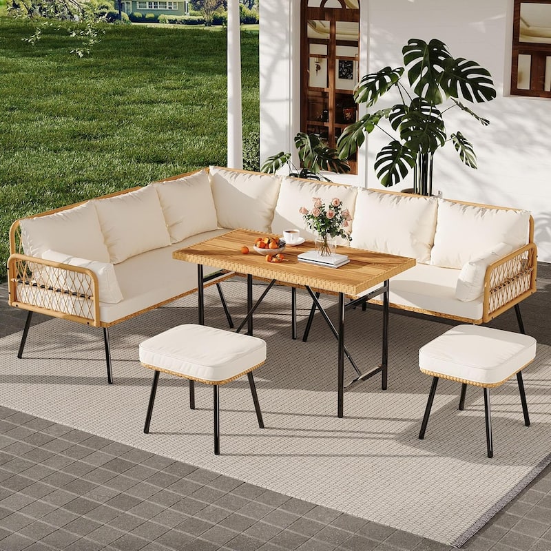6 Pieces Patio Furniture Set, Outdoor Wicker Rattan
