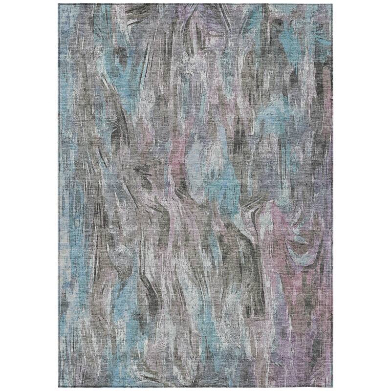 Machine Washable Indoor/ Outdoor Brushstrokes Modern Chantille Rug