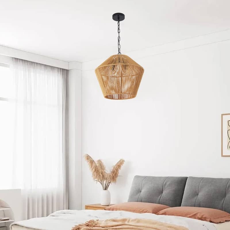 17" Handwoven Boho Pendant Light – Adjustable Natural Hemp Rope Fixture for Kitchens, Dining & Bedrooms (Bulb Not Included)‌