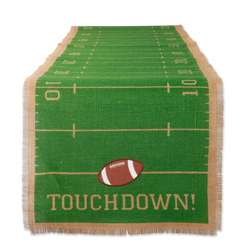 14" x 74" Green and Brown Touchdown Print Jute Table Runner