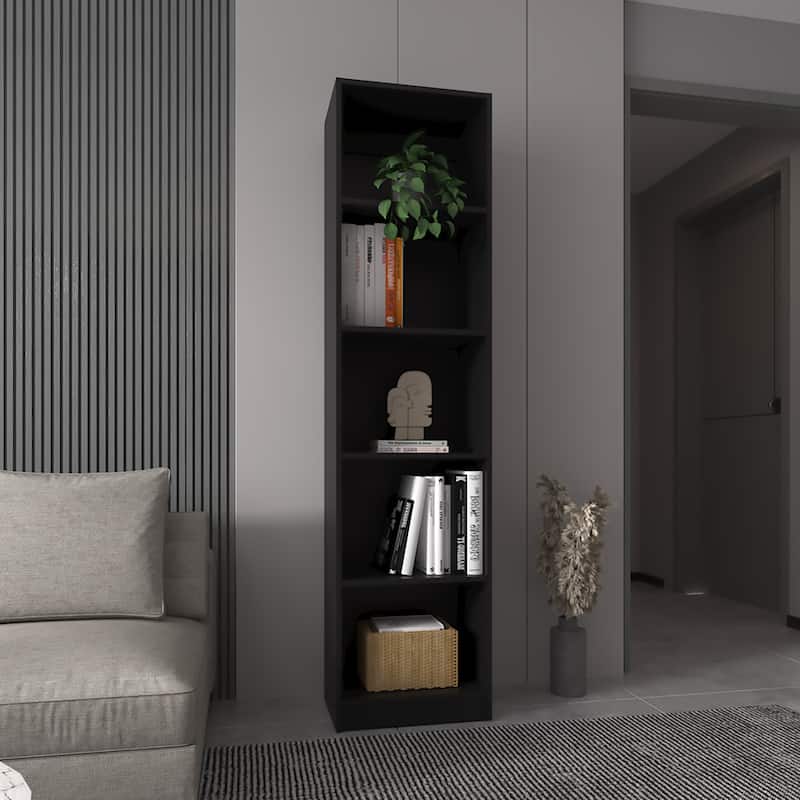 FM FURNITURE Sutton Slim Bookcase with Modern 5-Shelf Design - Dark Brown