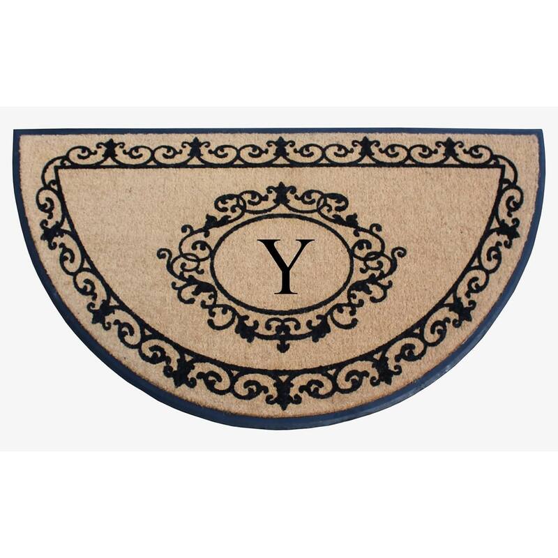 A1HC Natural Coir & Rubber Hand Flocked Thick Durable Monogrammed Doormats, 36" x 72" - Beige Floral - Y