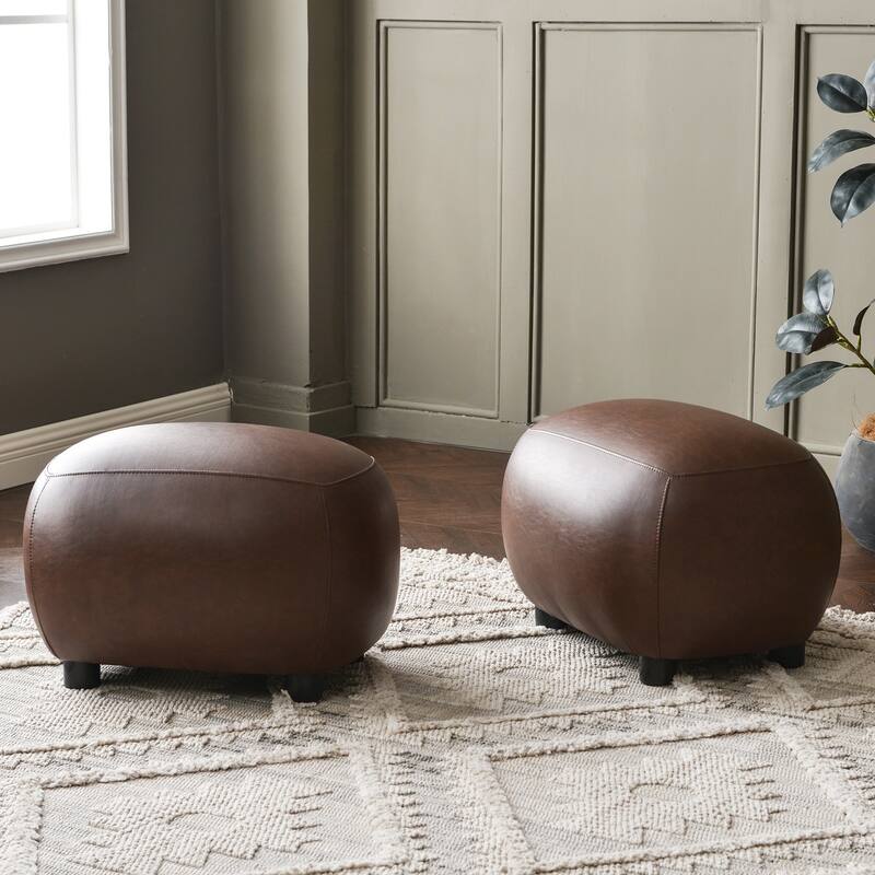 KINWELL 23" Wide Faux Leather Upholstered Ottoman Footrest, PU Entryway Footstool