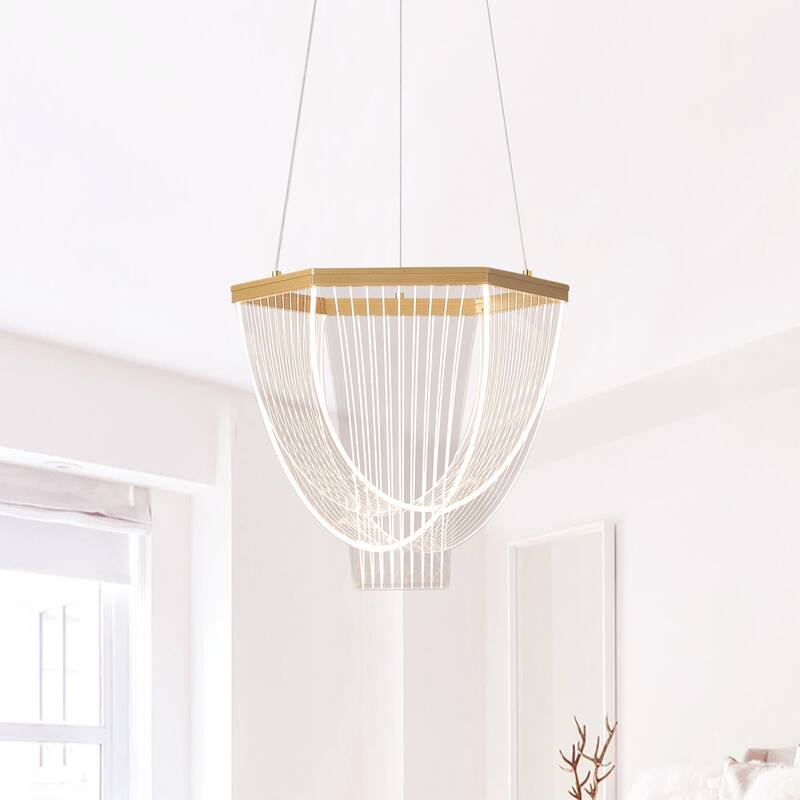 Modern Painted Gold LED Pendant Light with Acrylic Shade for Kitchen Island Dining Room - Gold