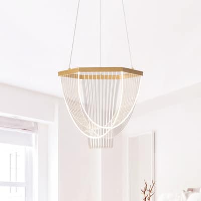 Modern Painted Gold LED Pendant Light with Acrylic Shade for Kitchen Island Dining Room